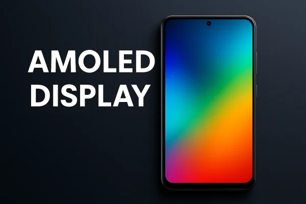 AMOLED display technology with deep blacks, vibrant colors, and high contrast for smartphones and smart devices.